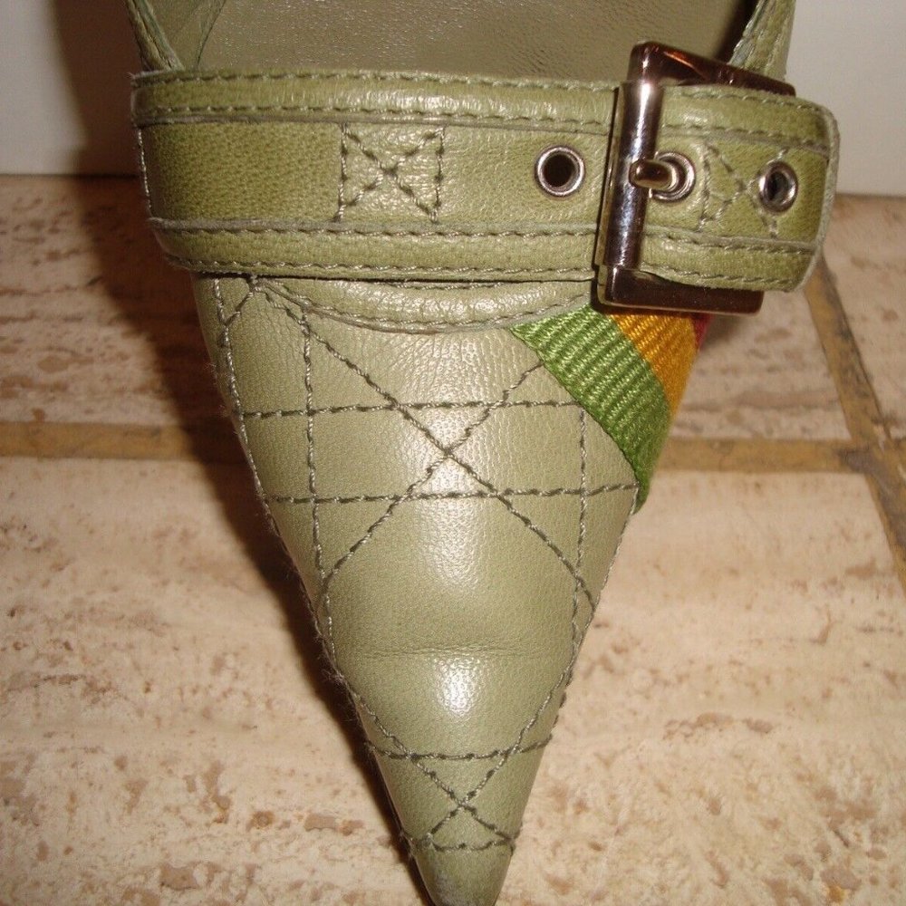 Authentic christian dior green stiletto pointy pump shoe silver buckle size 38 - Picture 7 of 12